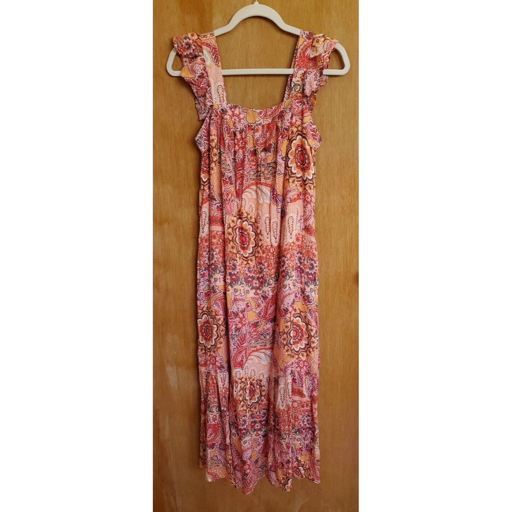 Knox Rose Dress Woman's S Orange Pink Paisley Floral Maxi Sleeveless Flowy Boho